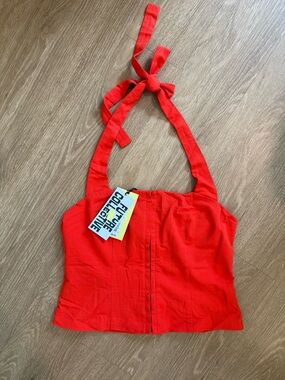 Future Collective Red-Orange Halter Tie Crop Top NWT
